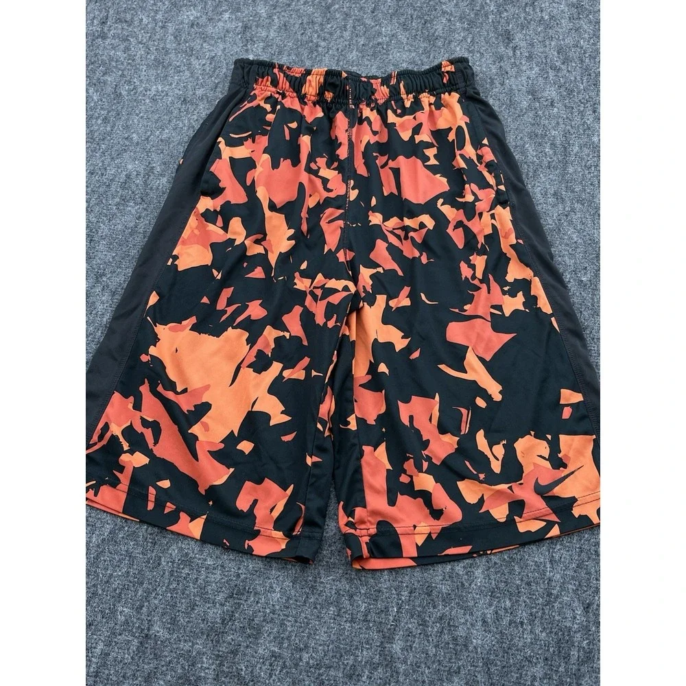 Nike Dri-Fit Boys Orange & Black Basketball Shorts With‎ Pockets Swoosh Size XL